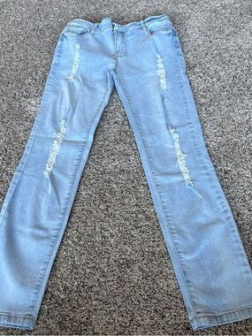 Forever 21 Light Blue Ripped Flare Jeans